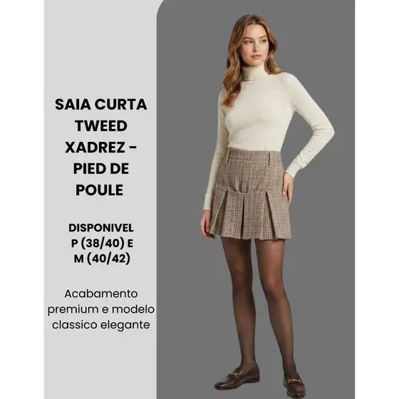 Saia Curta Feminina De Tweed Xadrez Mini Saia Elegante Inverno Pied De Poule Tendencia Inverno Chique Colegial