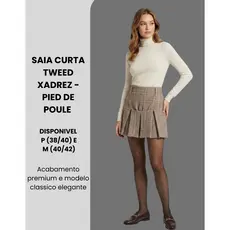 Saia Curta Feminina De Tweed Xadrez Mini Saia Elegante Inverno Pied De Poule Tendencia Inverno Chique Colegial