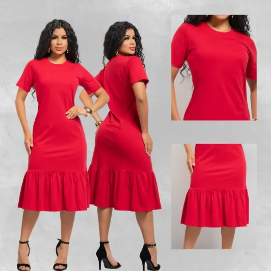 Vestido Midi Babado Feminino 100% Algodão Premium Casual