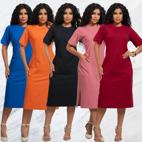 Vestido Midi Bolso Solto Feminino Estilo Moda Evangélica