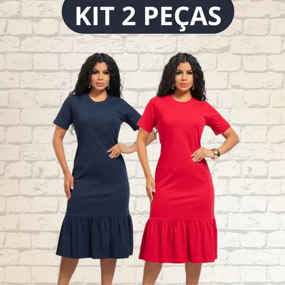 Kit 2 Vestido Midi Babado Moda Evangélica Soltinho Elegante Moderno