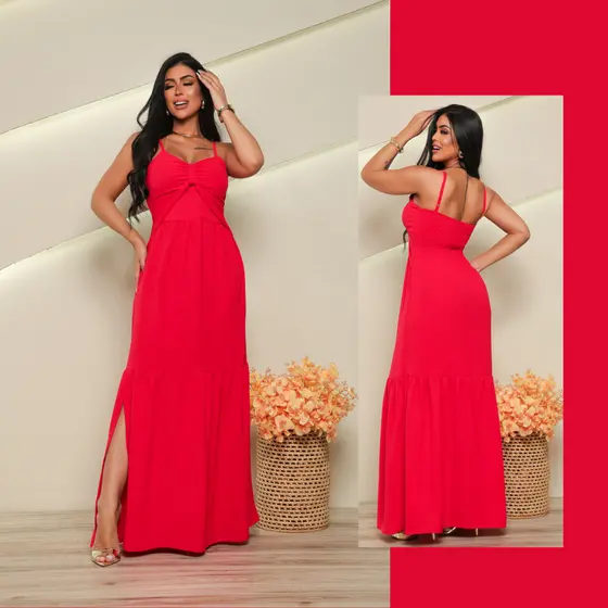 Vestido Longo Feminino Festa Madrinha Alça Regulável Bojo Lastex Nas Costas