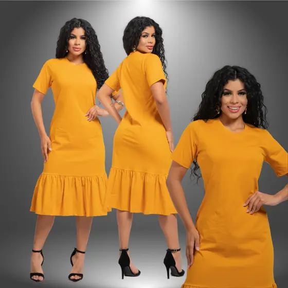 Vestido Feminino Midi Básico 100% algodão Moda Cristã Evangélica