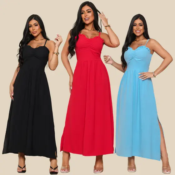 Vestido Mídi Feminino para Festa e Madrinha Tecido Dunas