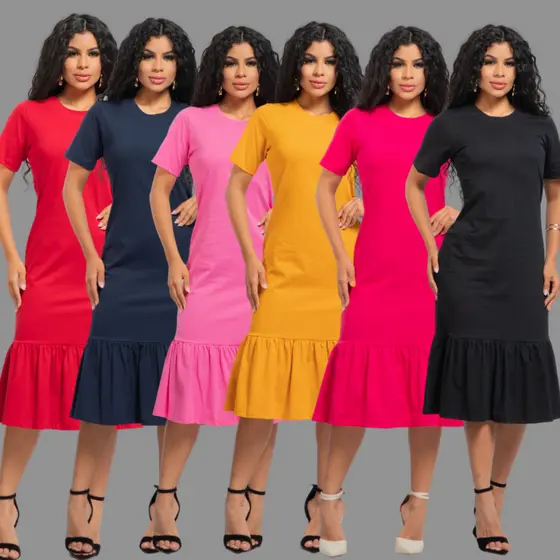 Vestido Feminino Babado Elegante Casual Moda Cristã