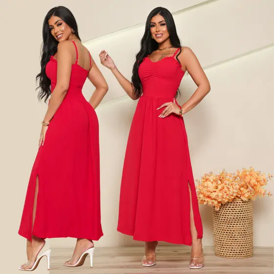 Vestido Mídi Festa Feminino Tecido Dunas com Bojo Elegante