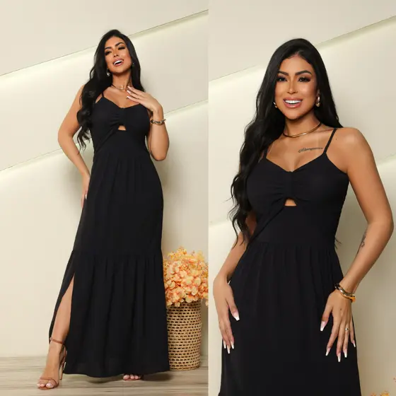 Vestido Longo Feminino Verão Soltinho Confortável Crepe Dunas