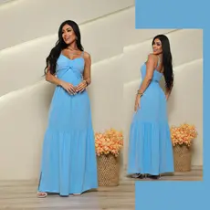 Vestido Longo Casual Soltinho com Bojo e Fenda Alçinha Regulável