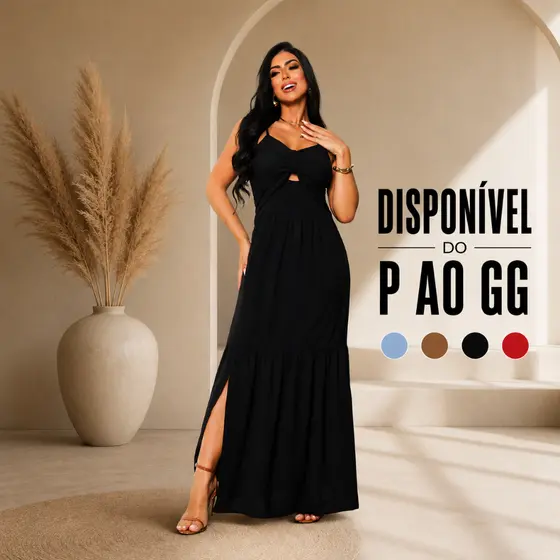 Vestido Longo Dunas Festa Com Fenda e Bojo Moda Elegante