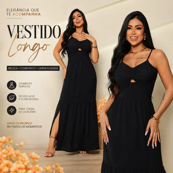 Vestido Feminino Longo Moda Festa Elegante Confortável