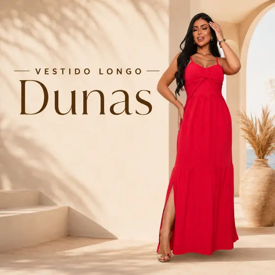 Vestido Fenda Longo Duna Elegante Com Fenda Lateral Soltinho