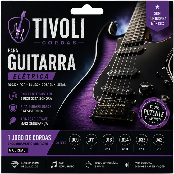 Jogo De Cordas Tivoli Para Guitarra Elétrica Alta Resistência