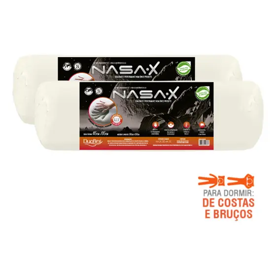 Kit 2 Travesseiros Duoflex Nasa X 10cm Ortopédico Antiácaro