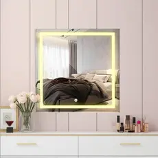 Espelho 60x60 Quadrado Jateado com Led 3 Cores Touch Screen Luxuoso Bivolt Decorativo Banheiro Closet Camarim