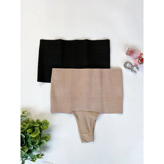 Kit 2 Calcinha Cinta Modeladora Segura Barriga Compressão Elástico Reforçado Não Marca Moda Intima
