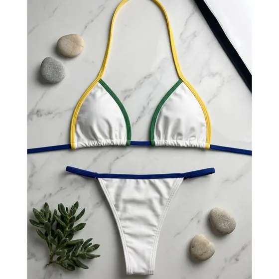 Biquiní Copa Do Brasil 2026 Bicolor Fio Dental Bronze Cortininha Feminino Com Regulador