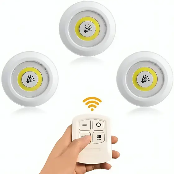 Kit 3 Pçs Luminária Kit 3 Lâmpada Led Spot Sem Fio Controle Remoto Lâmpada Led Sem Fio Lâmpada Adesiva Á Pilha