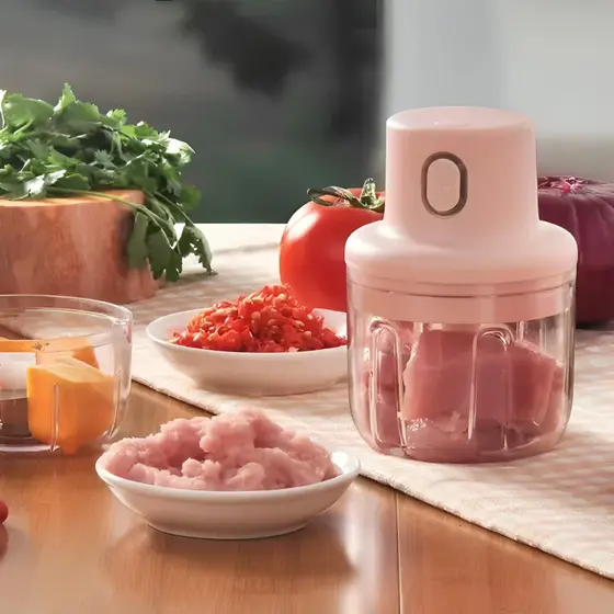 Mini Picador Alimentos Elétrico 3 Lâminas 250ml Moedor Carne Vegetais AlhoFruta Amendoim USB Moedor Alho Triturador