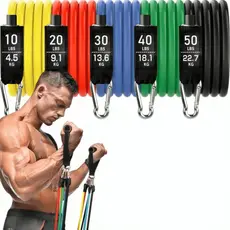 Kit Elastico Extensor 11 Peças Treino Academia Exercícios Musculação Yoga Pilates Em Casa Elástico de Treino Em Casa