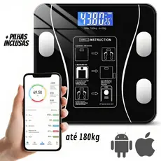 Balança Digital 180KG Display Bluetooth Aplicativo Fitness Treino Balança De Banheiro Pilhas Inclusa