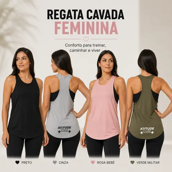 Regata Feminina Academia Fitness Treino Corrida Viscolycra Confortável Soltinha Não Marca