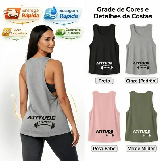 Kit 2 Regatas Femininas Cavadas Viscolycra Costas Nadador Academia Fitness Treino Dia a Dia