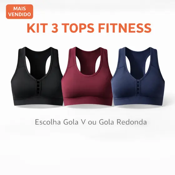 3 Top Fitness Feminino Academia Esportivo Treino Confortável Sustentação Zero Transparência