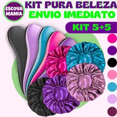 Kit Com 5 - Escovas Mágicas + 5 Touca De Cetim - Pra cabelo - Anti Frizz - De Desembaraçar Cabelo