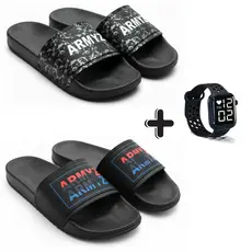 Kit 2 Chinelos Slide + Relógio Digital | Estilo Esportivo e Conforto