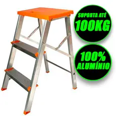 Banqueta 3 Degraus Alumínio Portátil Escada Domestica Dobrável Reforçada Ate 100kg