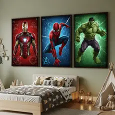 Quadro Decorativo Vingadores Heróis Homem Aranha Hulk Homem De Ferro Infantil Menino Quarto Kit 3