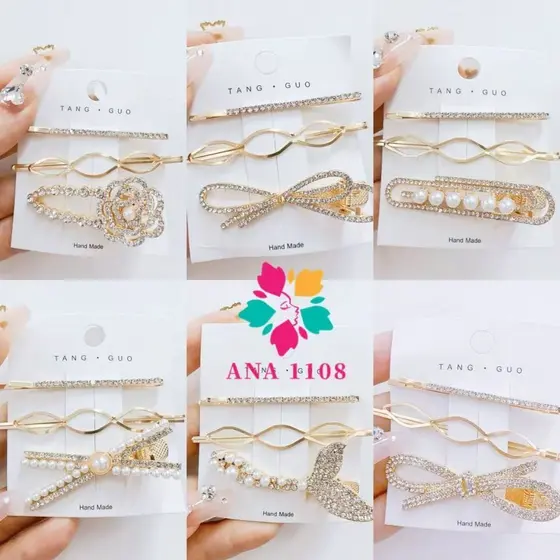 ANA1108 kit 1 Tem 3 Grampos de Cabelo Com Pérolas De Strass/Borboleta/Flor/Sereia/Laços