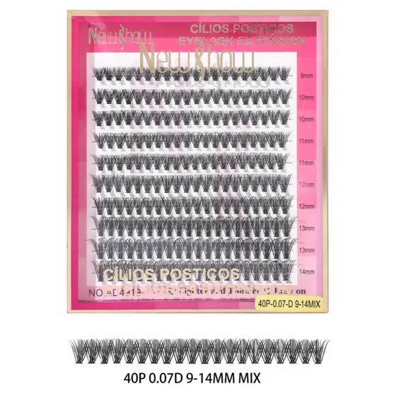 New Show Card of 200 Knotless Tuft Eyelashes 20P/30P/40P/40P+SR116/SR116/0.07D 9-14Mix