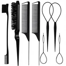 ANA1108 Conjunto 8 peças para estilizar e trançar o cabelo incluindo pente e ferramenta para trançar