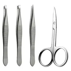 Kit Profissional Sobrancelha Pinça Reta Chanfrada Fina + Tesoura Sobrancelha Cílios Reta