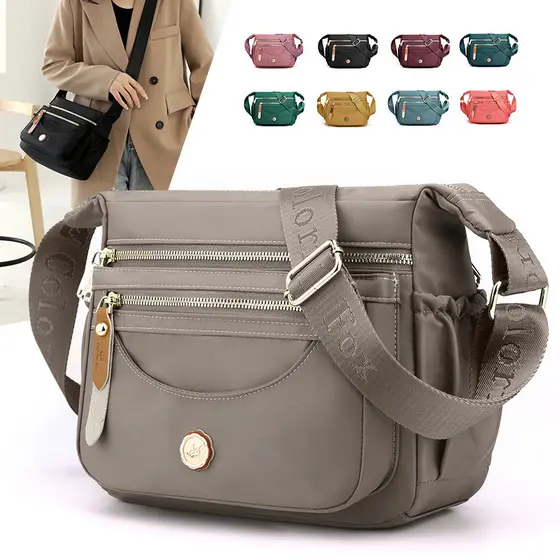 WAIEBFAF Bolsa mensageiro feminina multicamadas de grande capacidade à prova d'água de Nylon diário Casual e mensageiro