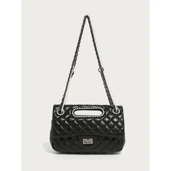 WAIEBFAF Bolsa de ombro feminina com corrente de contas de diamante Bolsa de ombro simples diária
