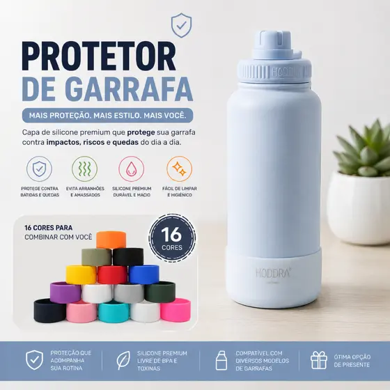 Protetor de Silicone para Garrafa e Squeeze Antiderrapante Silicone Premium Compatível 7,5cm/9,0 cm