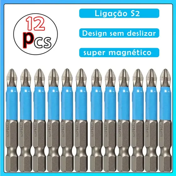 Jogo 12 Bits Ponteira Phillips Imantada Furadeira Parafusadeira Antiderrapante