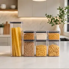 Kit 7 Potes Hermético 3 Tamanhos Acrílico Armazenar Alimento vedação praticidade organização