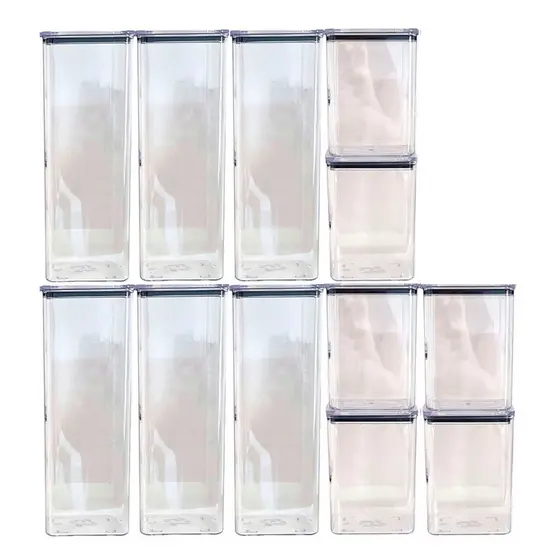 Kit com 12 potes herméticos acrílicos empilháveis 2 tamanhos organização