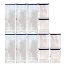 Kit com 12 potes herméticos acrílicos empilháveis 2 tamanhos organização