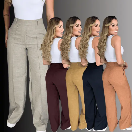 Calça Pantalona Elegante em Linho Confortável Chic e Casual