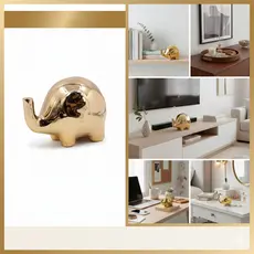 Escultura Cerâmica Dourada Enfeite Urso Elefante Decoração Home Office Sofisticada Presente Único mesas decorativas
