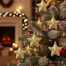 Enfeite De Natal Estrela Clássica 5cm Dourado Ou Vermelho Para pendurar enfeitar Árvore natalina C/6
