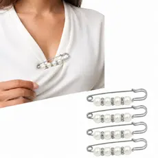 Kit 4 Alfinete Broche Pérola Strass Para Aperta Calça Decote Prata ou Dourado 5,5cm Feminino