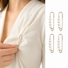 Kit 4 Peças Alfinete Broche Dourado com Pérolas para Apertar Roupa, Calça, Blusa e Decotes