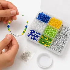 Kit Missangas Brasil Verde Amarelo Azul Branco Com Caixa Organizadora Fio Silicone Fabrica Pulseira