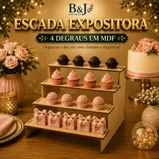Escada Expositora 4 Degraus MDF Suporte Doces Cupcakes Lembrancinhas Festa Aniversário Mesa Decorativa 26x26x15cm