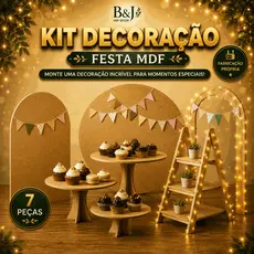 Kit Festa MDF 7 Peças Decoração Festa Infantil Casamento Trio Boleira Painel Redondo Romano Arco Mesa Provençal Escada